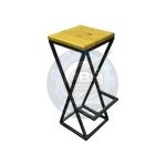 Banqueta Alta de Bar / Barra – Estilo Industrial Geométrico en Hierro y Madera