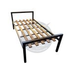 Cama de 1 Plaza – Estilo Industrial en Hierro y Parrilla de Madera