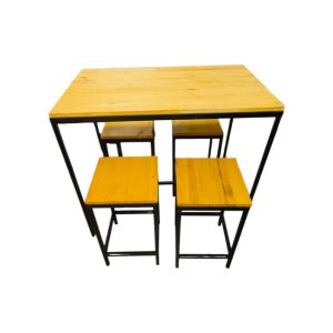 Juego de Mesa Alta con 4 Banquetas – Estilo Industrial en Hierro y Madera